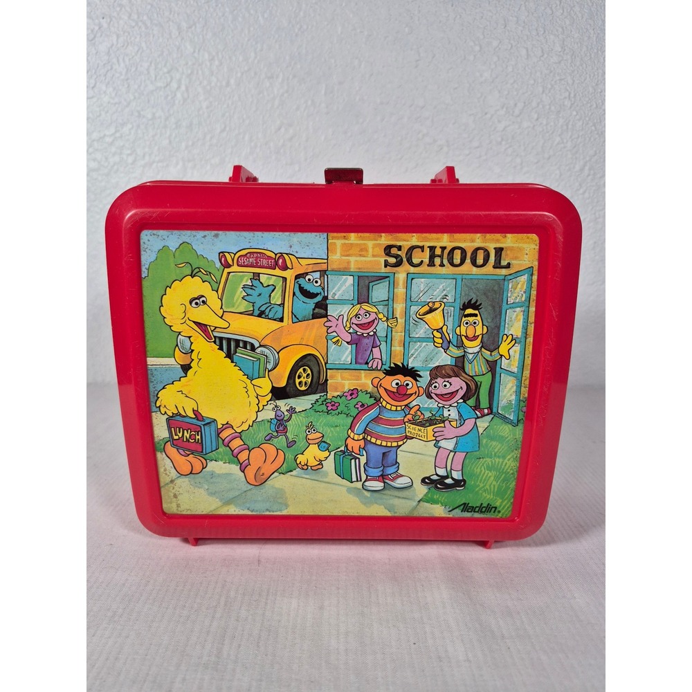 Vintage Sesame Street Aladdin Red Plastic Lunch Box Big Bird Cookie Monster